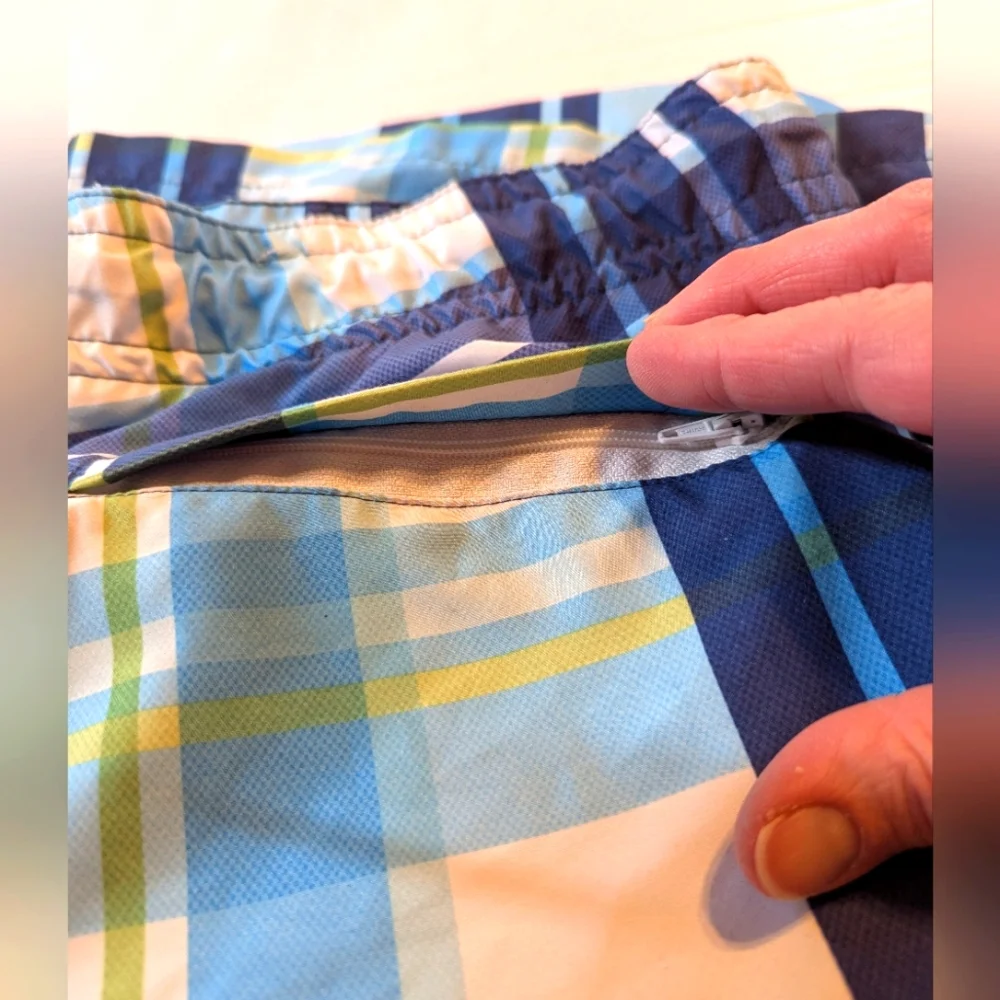 Mens Red Camel Swim Trunks Plaid Blue White Green Yellow Size XL